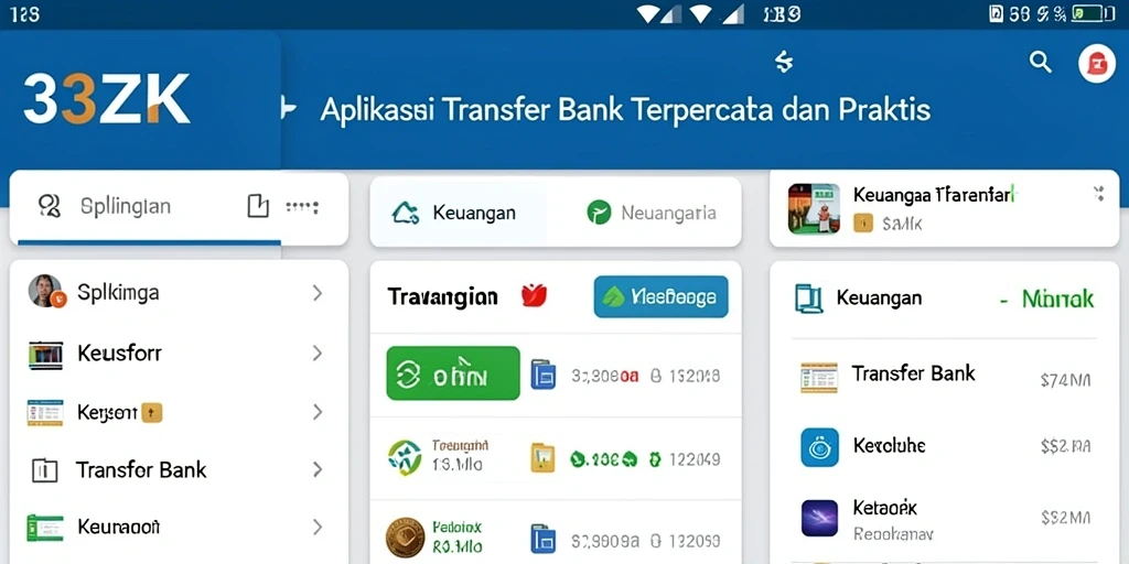 Tampilan antarmuka aplikasi Transfer Bank 33ZK yang modern dan intuitif.