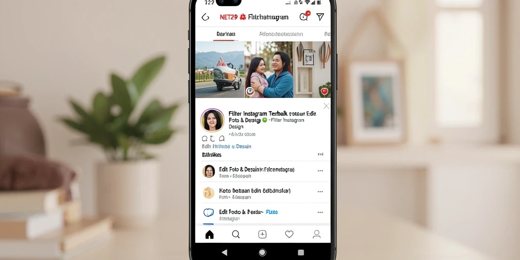 Antarmuka NET29 yang ramah pengguna dengan berbagai filter Instagram yang kreatif.
